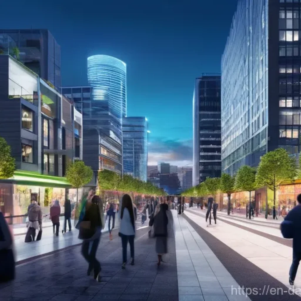 데이터 공유 생태계의 사회적 가치 창출 - **Prompt:** "A vibrant, panoramic cityscape at dusk, infused with subtle digital overlays representi...