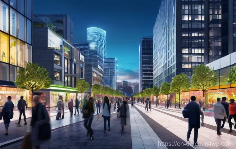데이터 공유 생태계의 사회적 가치 창출 - **Prompt:** "A vibrant, panoramic cityscape at dusk, infused with subtle digital overlays representi...