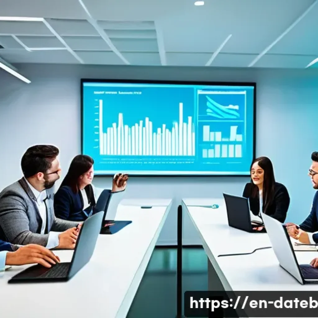 데이터 공유 생태계의 가치 창출 전략 - **Prompt:** A brightly lit, modern office scene. Several professionals are gathered around a large i...